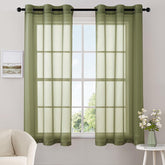 Elegant Lightweight Grommet Light Filtering Window Solid Color Sheer Curtains Olive Green 42Wx63L